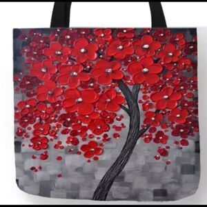 ‎RED FLOWER TREE TOTE BAG
